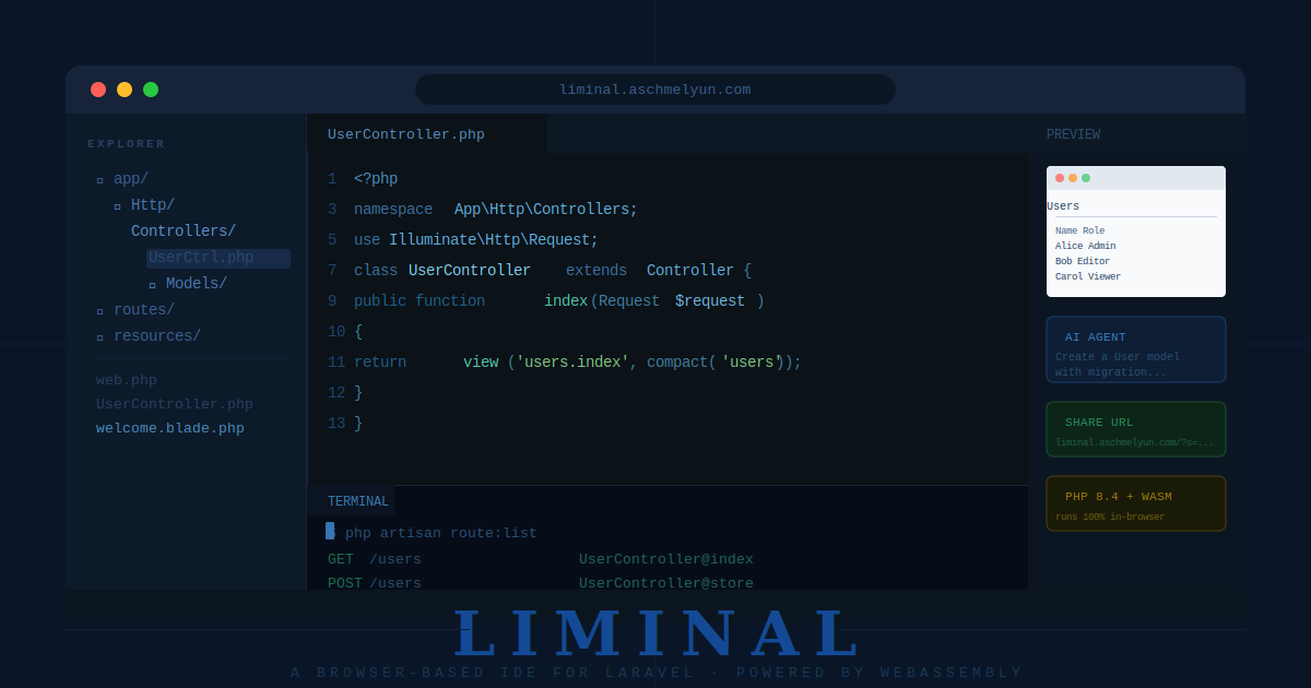 Liminal: A Browser-Based IDE for Laravel Powered by WebAssembly