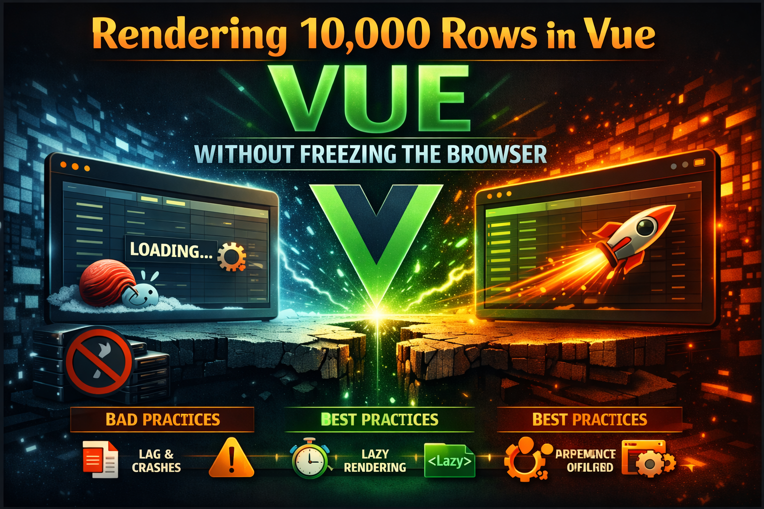 Rendering 10,000 Rows in Vue Without Freezing the Browser — A Practical Guide